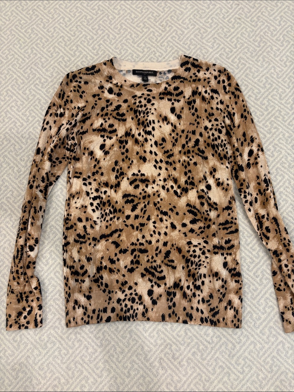 Banana Republic Leopard Print Crewneck Sweater in Tan and Black